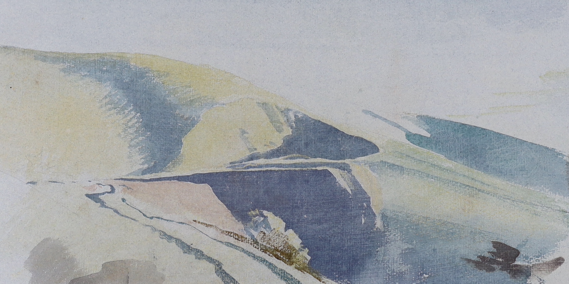 Two watercolours, landscapes, one inscribed Eric Ravilious, 1939, Near Cuckmere, Sussex verso, unsigned, 27 x 36cm